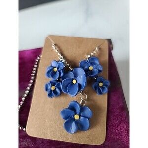 Blue Floral Polymer Clay Jewelry Set, NEW